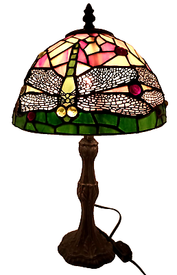 #ad Tiffany Style Dragonfly Stained Glass Table Lamp 17quot; Tall 10quot; Shade $165.00