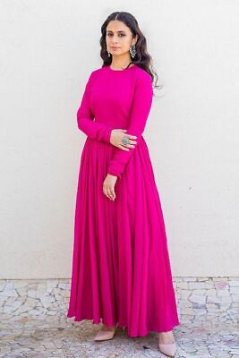 #ad Pink Indian Gowns Long Ethnic Kurtis Soft amp; Cool Rayon Fabric Anarkali Dress Top $27.89