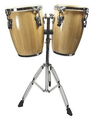 #ad Zenison Latin Percussion Conga Drums and Stand 9quot; amp; 10quot; inch Heads Natural Wood $179.99