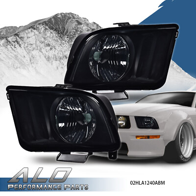 #ad Fit For 2005 2009 Ford Mustang Black Housing Smoke Lens Headlights LeftRight $65.87