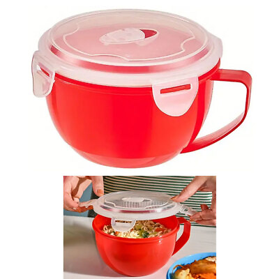 #ad 1 Microwaveable Soup Bowl Food Lunch Container Mug Vent Lid Handle Plastic 32oz $8.99