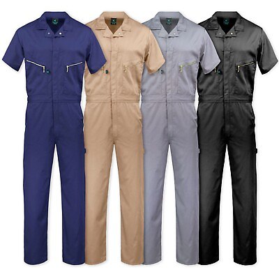 #ad Men#x27;s Coverall Short Sleeve Jumpsuit Cotton Blend Zipper Front Pockets Overalls $34.95