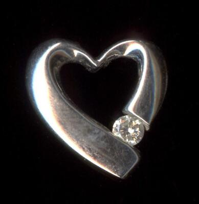 #ad 10K 1.09 Gram 12mm Solid White Gold Natural Diamond Solitaire Heart Pendant QK $59.95