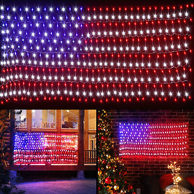 American Flag Lights USA Net 420 LED String Light Waterproof Garden Xmas Decor $14.85