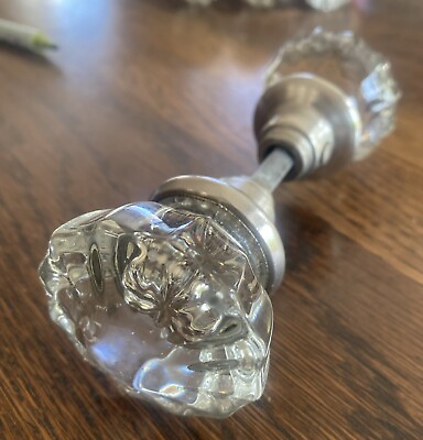 #ad 2 Antique Vintage Glass 12 Point Crystal Door Knobs Nickel Plated Brass Shanks $19.50