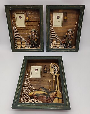 #ad Lot 3 Shadow Box Picture Frame Fishing Gear Lake House Home Decor 16x12quot; Cabin $69.50