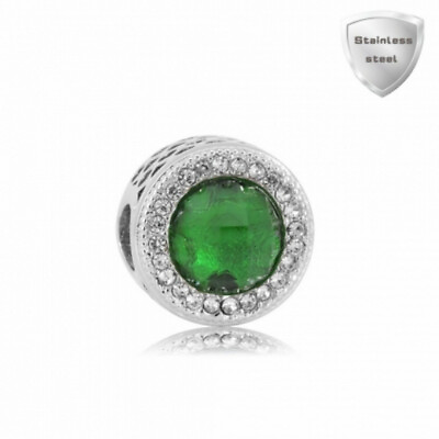 #ad Stainless European Charm Bead CZ Radiant Halo Green fits all Bracelets Jewelry $10.99