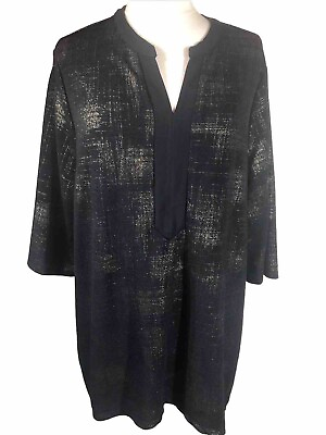 #ad Catherines Plus 2X 22 24 Black Tunic Top 2X Gold Thread Holiday Top Blouse $26.99