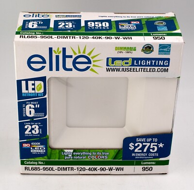 #ad Elite LED Lighting Square Finish Retrofit Kit 6” 950 Lumen Dimmable 4000K 90 CRI $16.95
