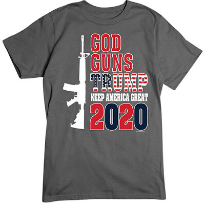 #ad God Guns Trump 2020 T SHIRT Donald Keep America Great Flag Rifle Political Tee $28.95