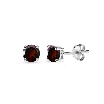 #ad Sterling Silver Garnet 4mm Round Cut Solitaire Stud Earrings $11.99