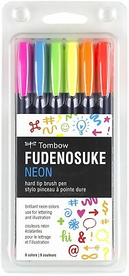 #ad Tombow 56437 Fudenosuke Neon Brush Pen 6 Pack. Hard Tip Fudenosuke Brush Pens $3.39