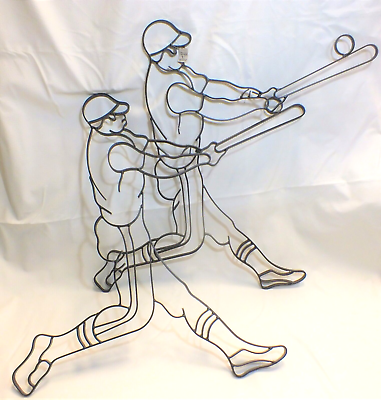 #ad Lot of 2 Baseball Player Iron Decorative Metal Wall Art 30quot; New Ball Batter DM62 $60.00