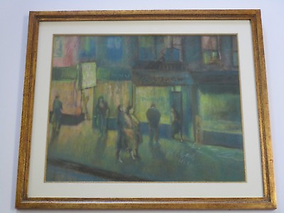 #ad ANTIQUE ART DECO DRAWING EXPRESSIONISM NIGHT LIGHT CITY STORES NY MODERNISM WPA $600.00