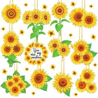 #ad 12 Pcs Sunflower Painting Keychains 5d Painting Key Chain Sunflower Painting ... $20.50