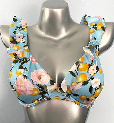 #ad Victorias Secret Blue Floral Lemon Ruffled Underwire Swim Bikini Top $29.99