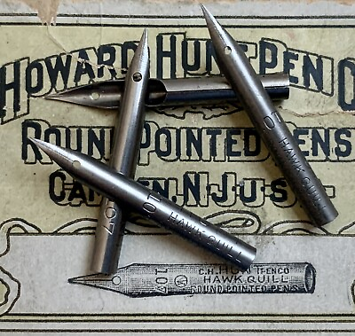 #ad Four Vintage Howard Hunt 107 Hawk Quill Dip Pen Nibs Crowquill $8.00