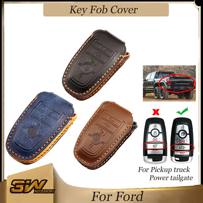 #ad Leather Key Cover Remote Fob For 2017 2021 Ford F150 Pickup Tailgate 5 Button $17.99