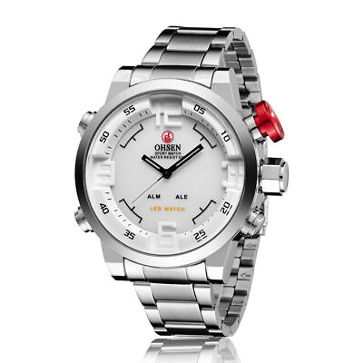 #ad OHSEN Men Quartz Watch Steel Digital Watches fpr Male LED Chronograph Wristwatch $21.95