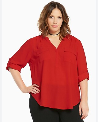 #ad Torrid Georgette pullover red blouse lightweight sheer 3 4 sleeve plus size 1x $12.99