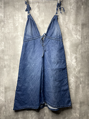#ad E go Wrap Chambray Dress Adult 42 Blue Denim Mini Top Sleeveless Tie Womens $28.88