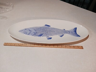 #ad Elios XLarge Blue Fish Platter Made In Italy Coastal Oval Serving Tray 23quot;×10quot; $36.00
