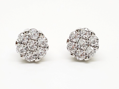 #ad Round Flower Cluster 925 Sterling Silver Iced Cz Stud Earrings $25.99