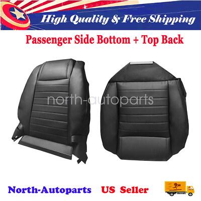 #ad For 07 09 Ford Mustang Front Passenger Bottom Top Black Leather Seat Cover Set $72.99