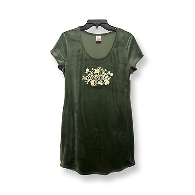 #ad No Boundaries Womens T Shirt Dress Green Scoop Short Sleeve Velvet Juniors L New $11.99