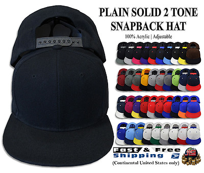 #ad Classic Acrylic Adjustable Snapback Hat Baseball Blank Plain Cap Solid 2 Tone $11.99