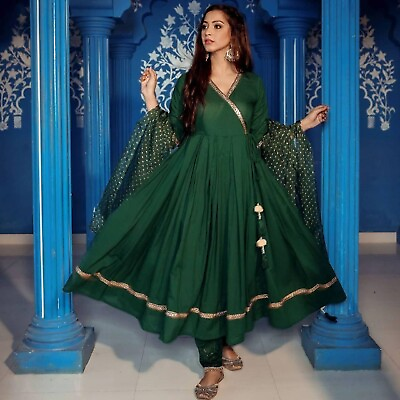 #ad Indian Pakistani Women New Anarkali Kurti Pant Dupatta Ethnic Festival Dress Set $32.24
