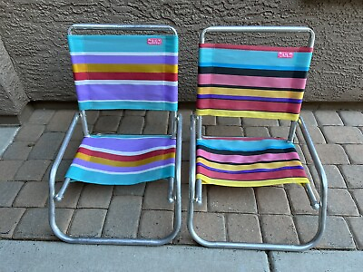 #ad 2 Vintage Rio Beach Collection Low Lawn Beach Aluminum Chairs Stripes With Arms $65.99