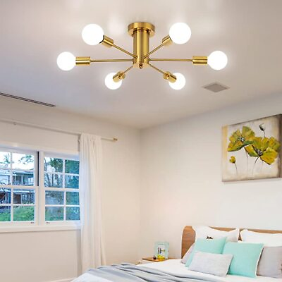 #ad Brass Sputnik Chandelier Ceiling 6 Light Gold Semi Flush Mount Fixture Kitchen $44.59