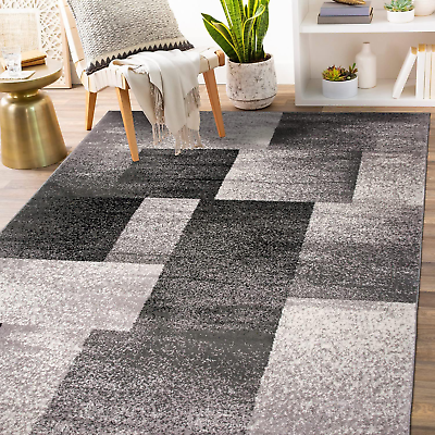 #ad Modern Distressed Boxes Area Rug 3#x27; 3quot; X 5#x27; Gray $58.99