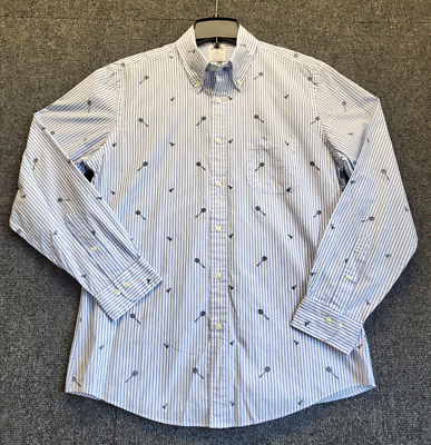 #ad Brooks Brothers Men#x27;s Tennis Inspired Button Down Shirt Wh Lt Blue Stripe Size M $34.99