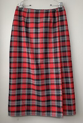#ad Vintage Crazy Horse Womens Size 14 Faux Wrap Plaid Long Skirt Heritage Prairie $19.59
