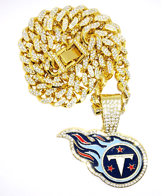 #ad TENNESSEE TITANS GEM NECKLACE Gold Bling NFL Football Pendant amp; 20quot; Chain $16.95