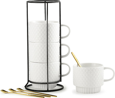 #ad Stackable Coffee Mugs with Rack 13oz Ceramic Coffee Mug Set of 4 w Stand $35.36