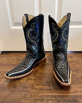 #ad Aventureros Men#x27;s Cowboy Boots Black Blue Pointed Toe Size 8 Made In Mexico $38.99