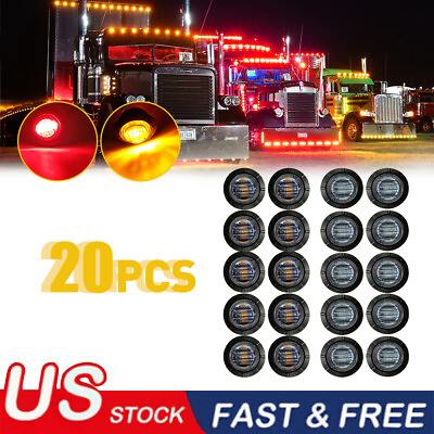 20x 3 4quot;Smoked Amber LED Side Marker Light Flush Mount Bullet Clearance Lights $11.59