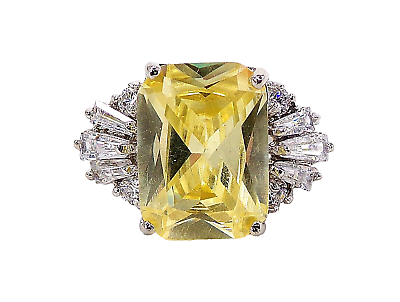 #ad Large rectangle yellow cubic zirconia stone ring baguette stones on sides SZ 8 $14.99