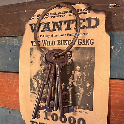 #ad Iron Jailer Keys 5 Old West Vintage Style Antique Finish 5 Keys and Key Ring $27.99