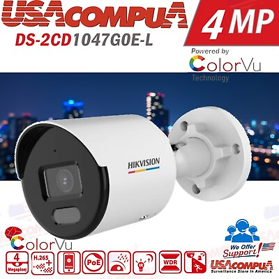 #ad Hikvision DS 2CD1047G0 L 4MP ColorVu Security IP Camera Full Color POE ORIGINAL $85.49