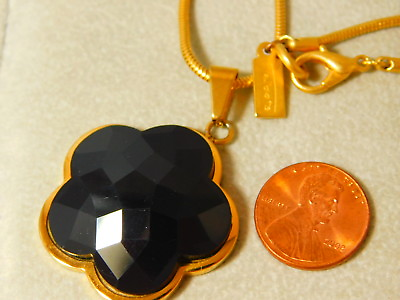 #ad Talbot#x27;s Faceted Black Flower Pendant matte gold X Long 32quot; Necklace 4a 75 $26.09