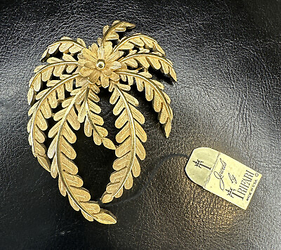 #ad Vintage Crown Trifari cascading leaves with Tag Gold Tone Brooch Pin J78 $79.99