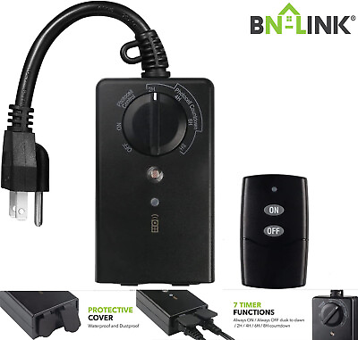 #ad BN LINK Outdoor Light Timer Waterproof 24Hour Plug in Light Sensor Countdown 15A $13.29