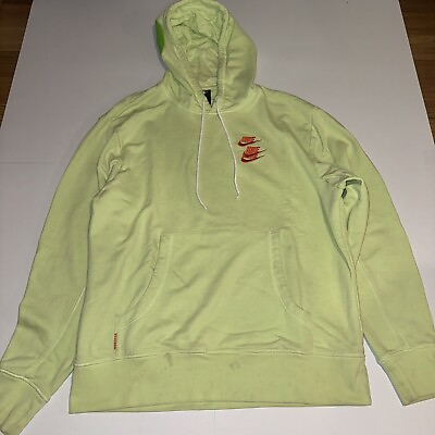 #ad NIKE Mens Large Hoodie NSW Pullover French Terry World Tour Liquid Lime Orange AU $34.00