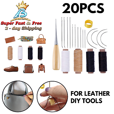 #ad Leather Craft Repair Needles amp; Waxed Threads Set DIY Tools Curved Needles 20 Pcs $19.86
