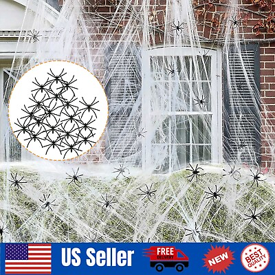 #ad 100g Cobweb Cotton with 20 Fake Spiders Stretch Spider Web Halloween Decoration $7.59