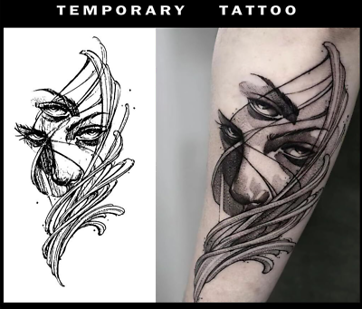 #ad 2 Sheets Medium Semi Permanent Tattoo Adult Art Design Temporary Lasts 1 2 Weeks $26.98